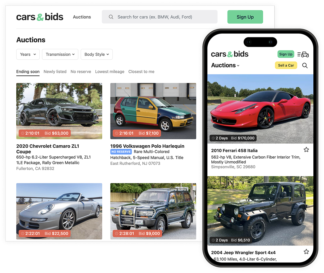 Cars & Bids website and mobile app